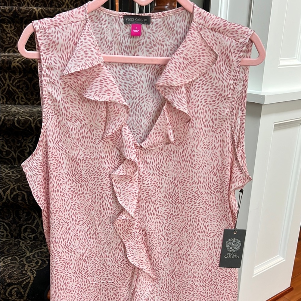 Vince Camuto Pink Ruffle Sleeveless Blouse